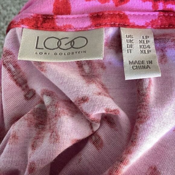 LOGO by Lori Goldstein Womens Pink Red Short Sleeve Tiered Maxi T-Shirt Dress LP - Picture 8 of 8